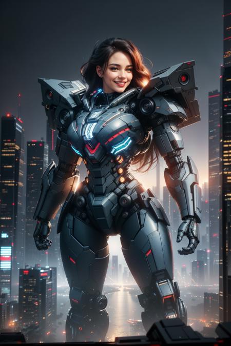 05771-2469300436-((Masterpiece, best quality,edgQuality)),smiling,excited,_edgMecha, a ((giant woman)) in robot suit standing in front of a city.png